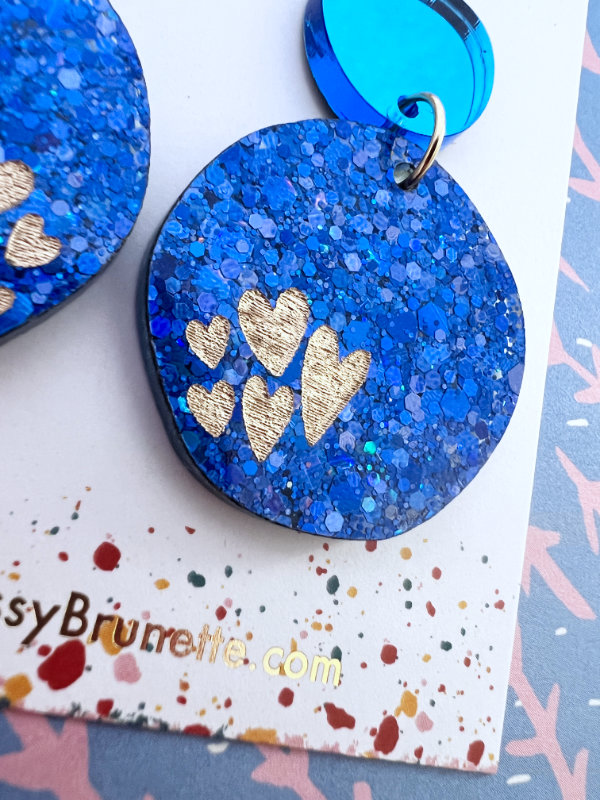 Blue Confetti Sparkle Heart Earrings | 2 Styles