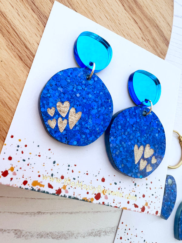 Blue Confetti Sparkle Heart Earrings | 2 Styles
