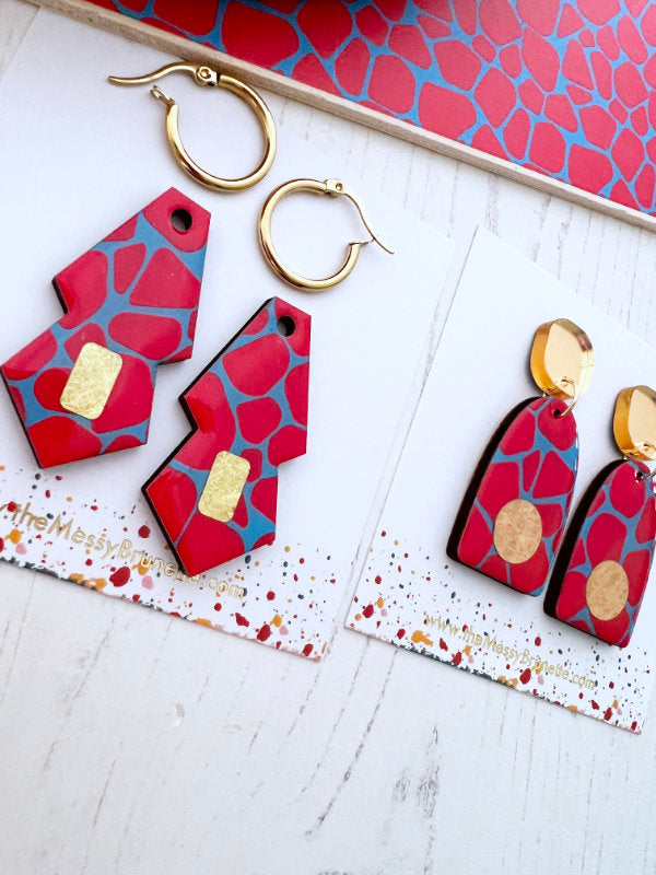 Blue and Red Safari Print Earring Drops | 2 Styles