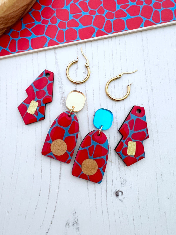 Blue and Red Safari Print Earring Drops | 2 Styles