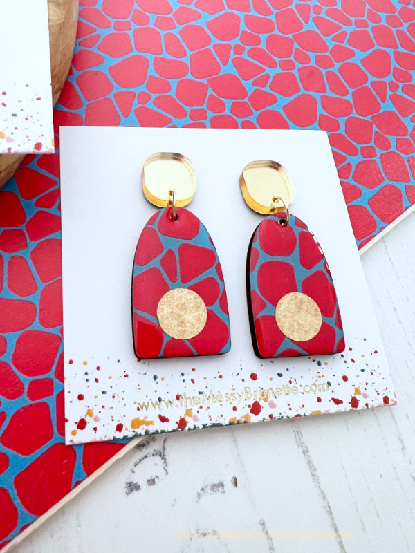 Blue and Red Safari Print Earring Drops | 2 Styles