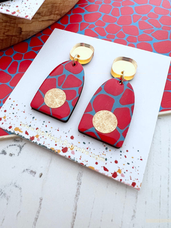 Blue and Red Safari Print Earring Drops | 2 Styles