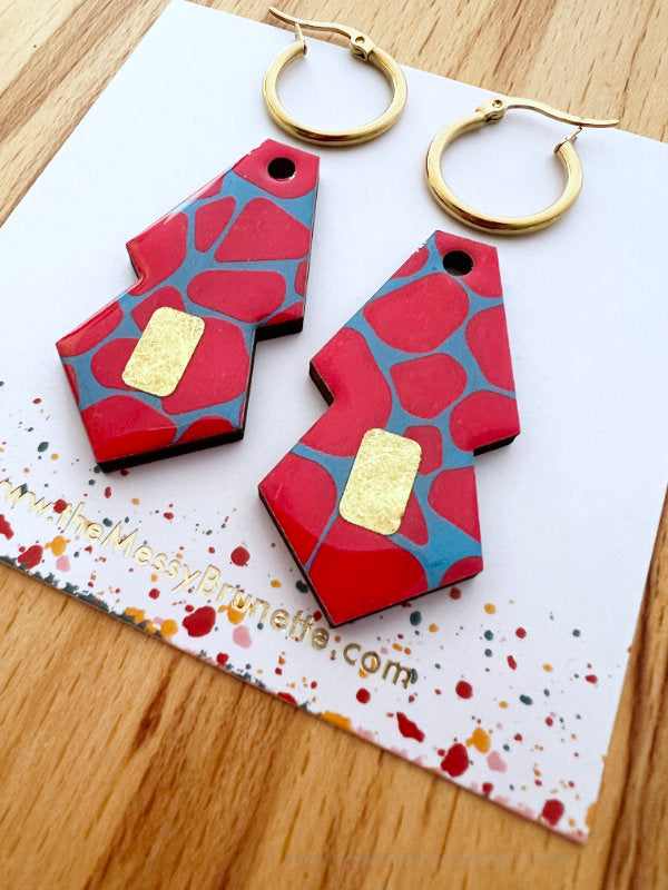 Blue and Red Safari Print Earring Drops | 2 Styles