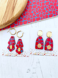 Blue and Red Safari Print Earring Drops | 2 Styles