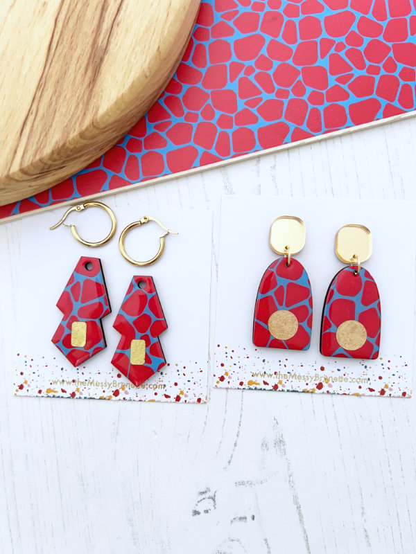 Blue and Red Safari Print Earring Drops | 2 Styles