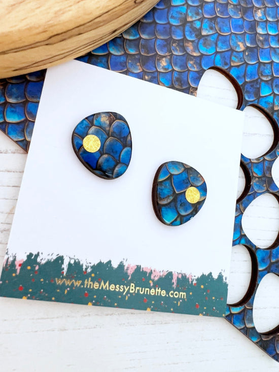 Navy Blue Mermaid Scale Statement Stud Earrings