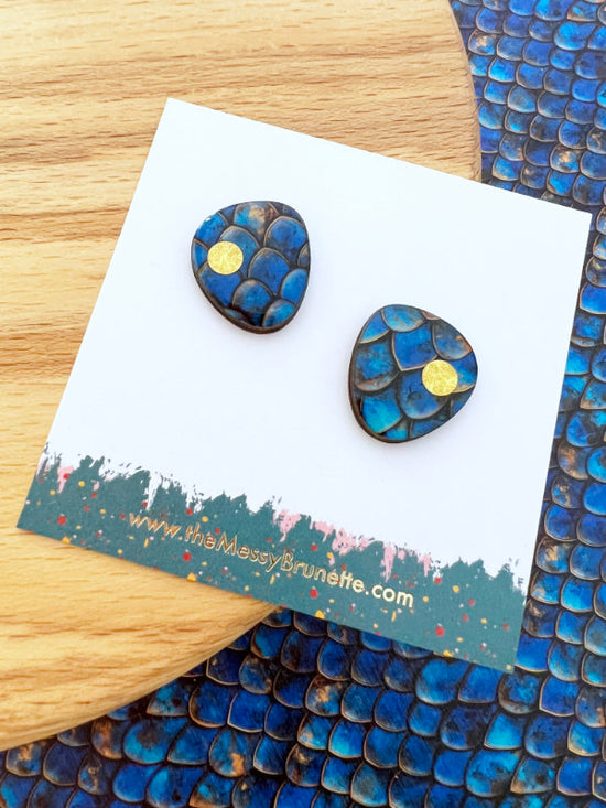 Navy Blue Mermaid Scale Statement Stud Earrings