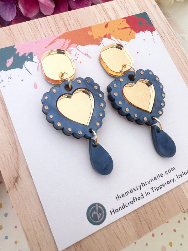 Heart Shaped Earrings in Blue and Pink