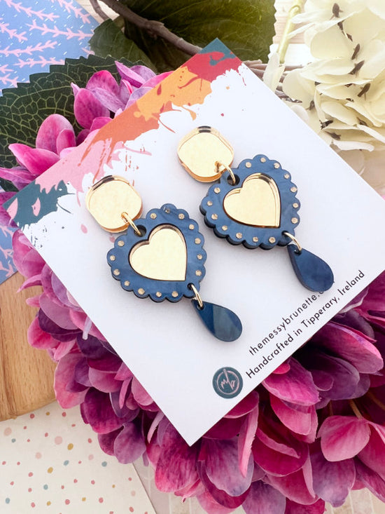 Heart Shaped Earrings in Blue and Pink