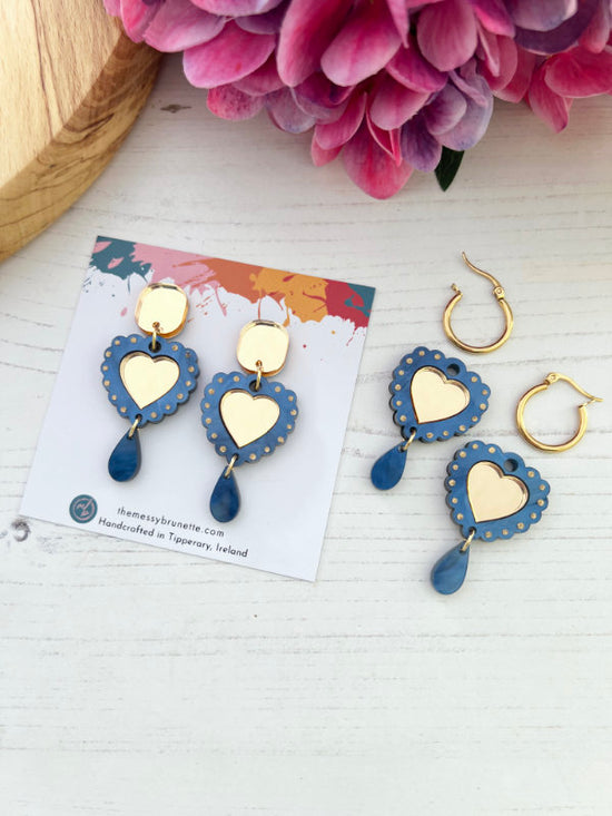 Heart Shaped Earrings in Blue and Pink