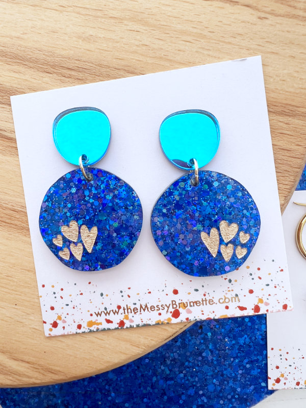 Blue Confetti Sparkle Heart Earrings | 2 Styles