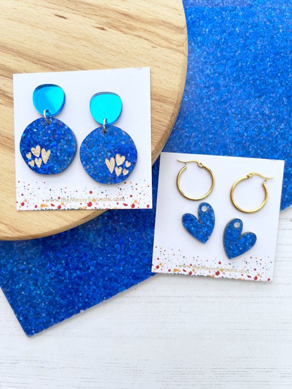 Blue Confetti Sparkle Heart Earrings | 2 Styles