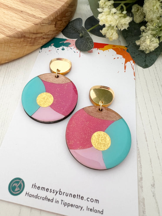 Colourful Wood Circle Earrings in 3 Styles