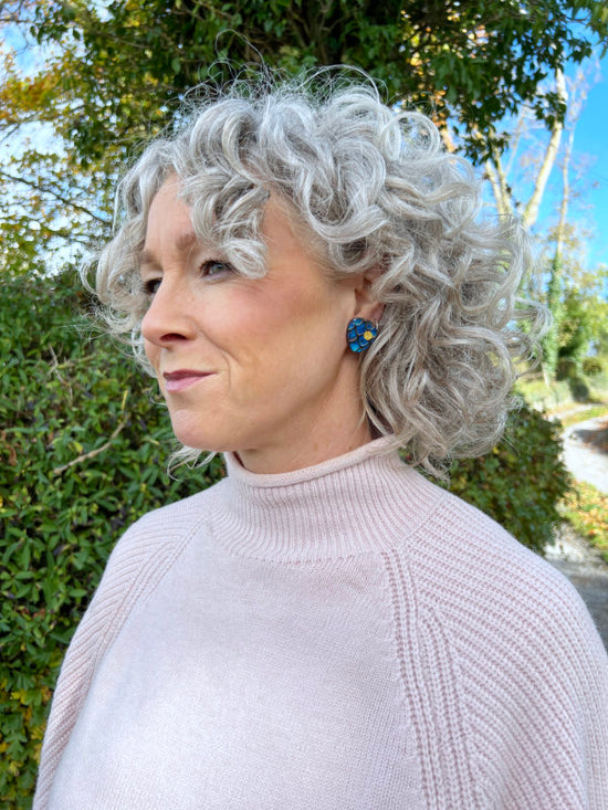 Navy Blue Mermaid Scale Statement Stud Earrings