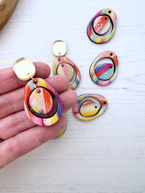 Double Circle Colourful Paint Stripe Earrings
