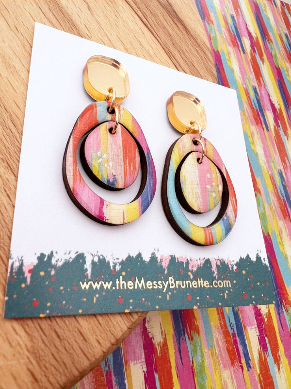 Double Circle Colourful Paint Stripe Earrings