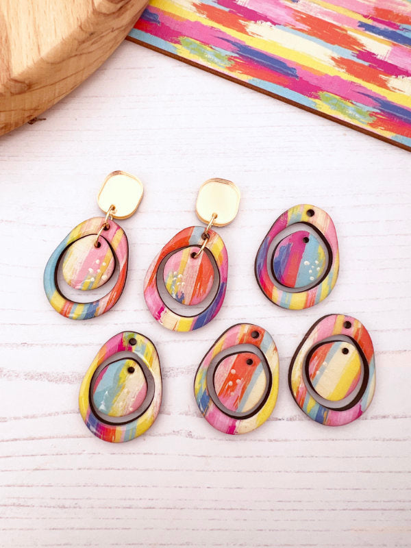 Double Circle Colourful Paint Stripe Earrings