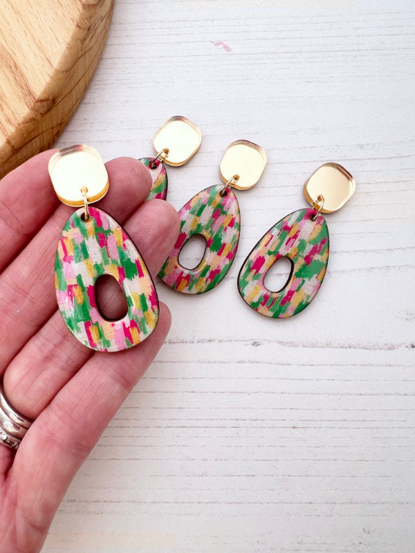 Brush Stroke Green and Pink Earrings