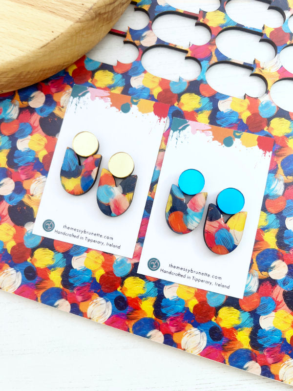 Multi Colour Statement Stud Earrings