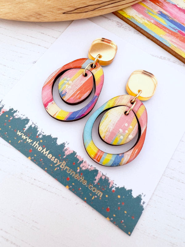 Double Circle Colourful Paint Stripe Earrings
