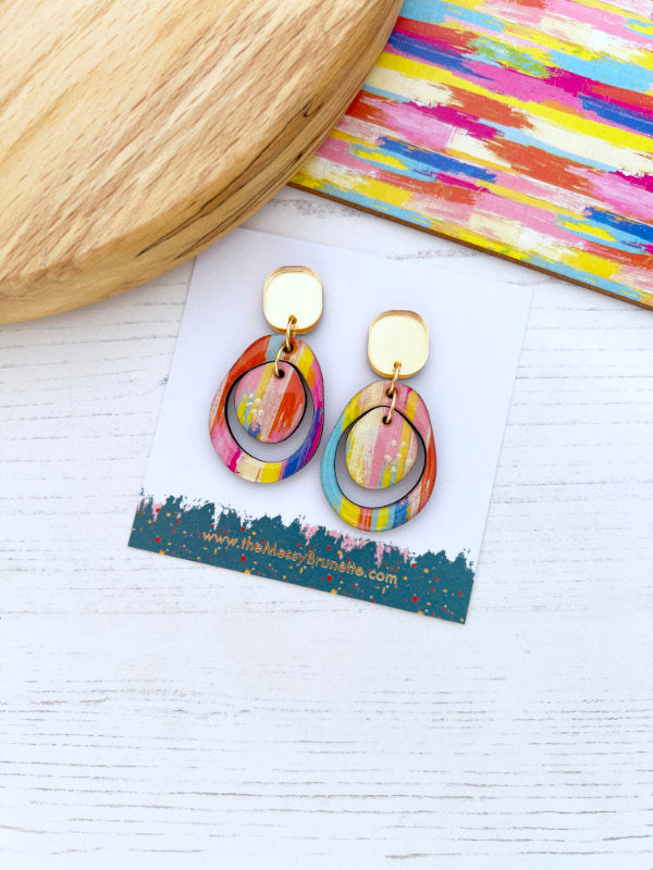 Double Circle Colourful Paint Stripe Earrings