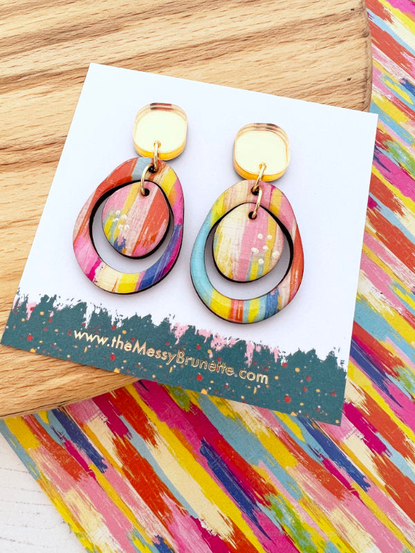 Double Circle Colourful Paint Stripe Earrings