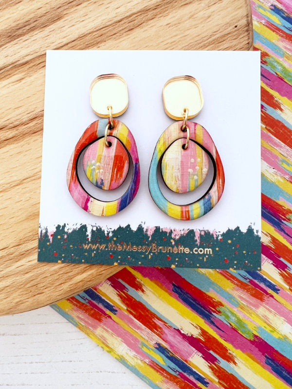 Double Circle Colourful Paint Stripe Earrings