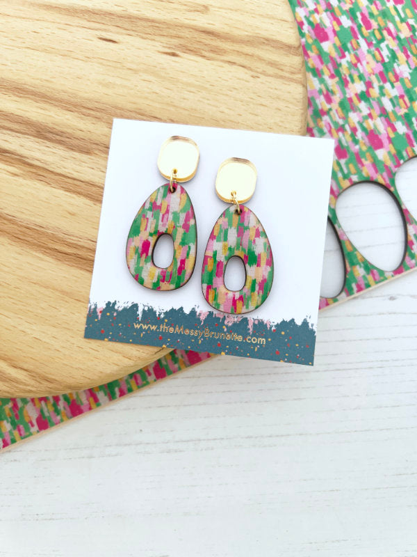 Brush Stroke Green and Pink Earrings