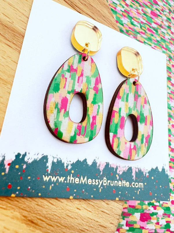 Brush Stroke Green and Pink Earrings