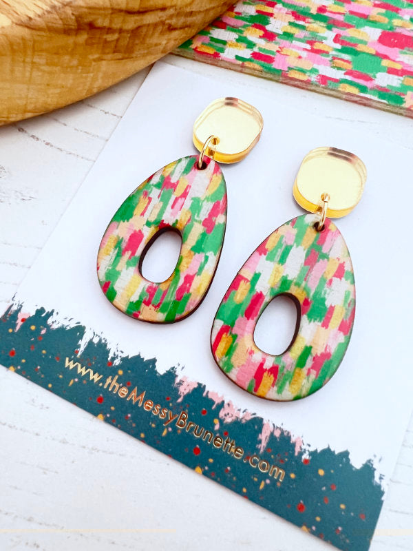 Brush Stroke Green and Pink Earrings