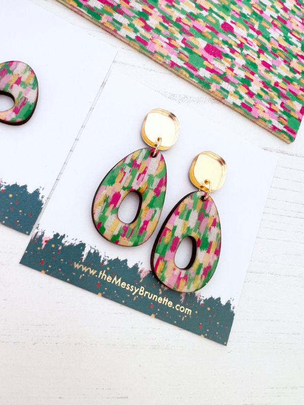 Brush Stroke Green and Pink Earrings