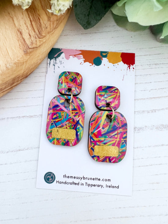 Multi Coloured Stripe Earrings in 2 Styles | Hearts and Bars