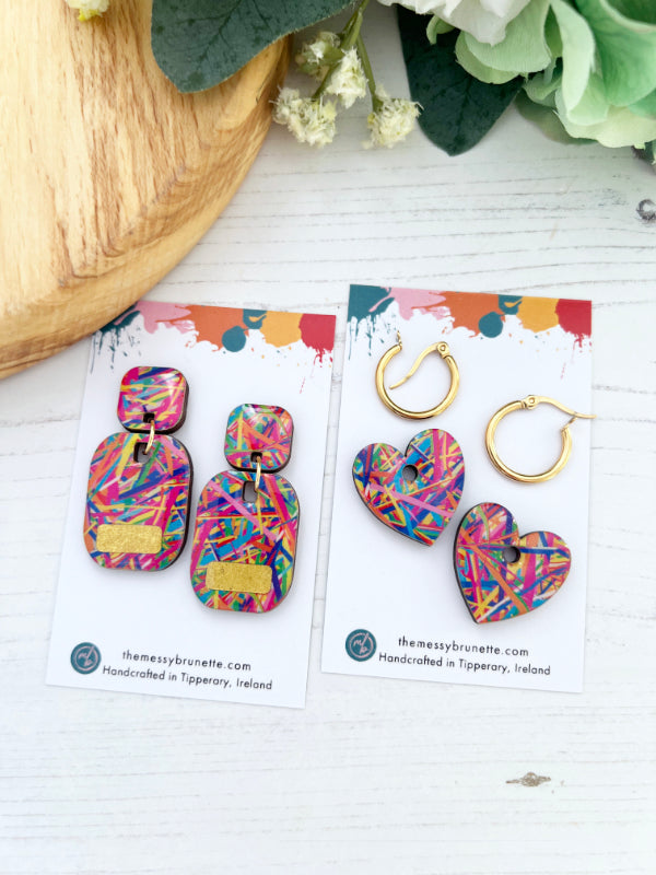 Multi Coloured Stripe Earrings in 2 Styles | Hearts and Bars