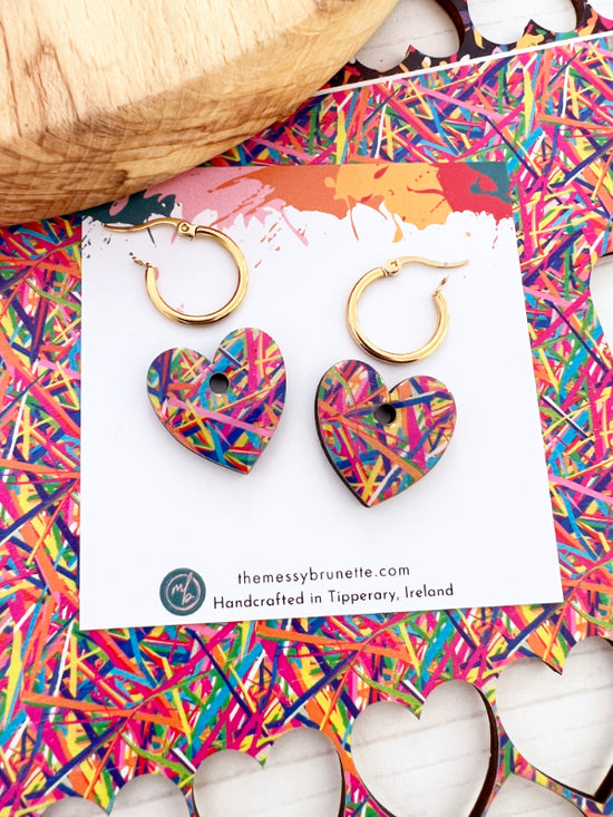 Multi Coloured Stripe Earrings in 2 Styles | Hearts and Bars