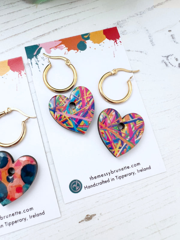 Multi Coloured Stripe Earrings in 2 Styles | Hearts and Bars