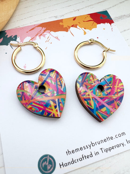 Multi Coloured Stripe Earrings in 2 Styles | Hearts and Bars