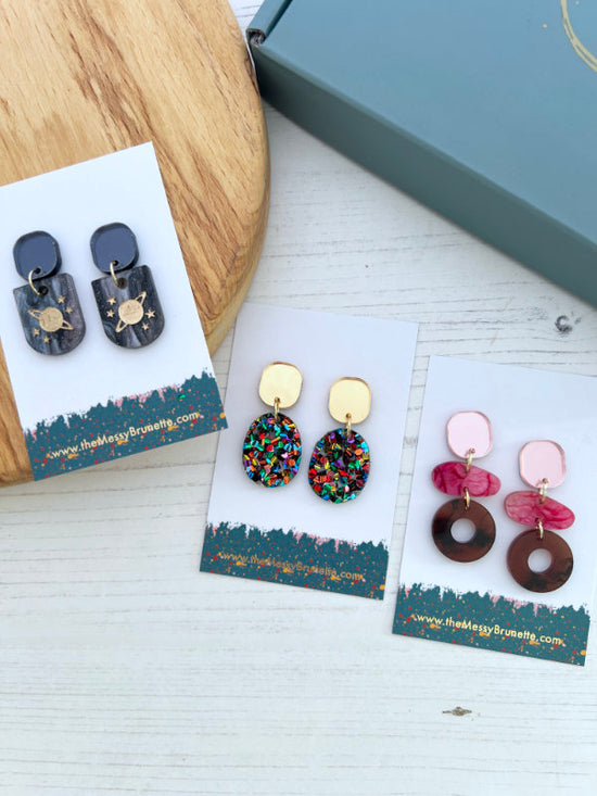 Jewellery Gift Set | Party Glitz, Open Circle Pebble and Planet Earrings