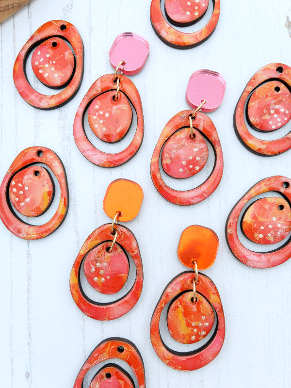 Pink and Orange Alcohol Ink Circle Earrings