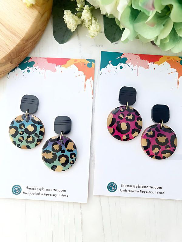 Colourful Leopard Print Drop Earrings in 2 Styles