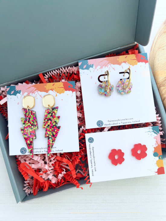 Jewellery Gift Set | Confetti Bolt Dangles and Flower Charm Hoops