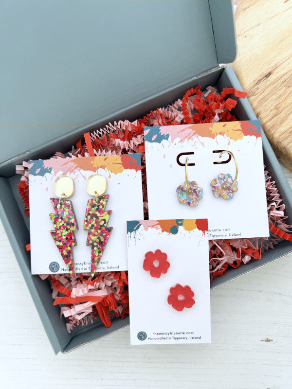 Jewellery Gift Set | Confetti Bolt Dangles and Flower Charm Hoops