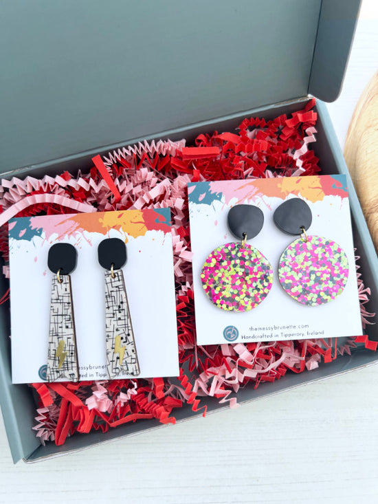 Jewellery Gift Set | Disco Dots and Long Monochrome Bar Earrings