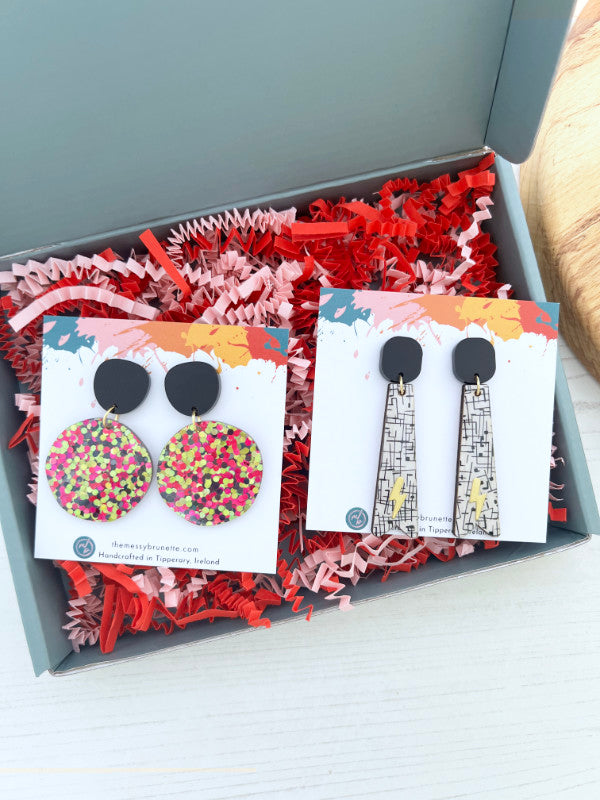 Jewellery Gift Set | Disco Dots and Long Monochrome Bar Earrings