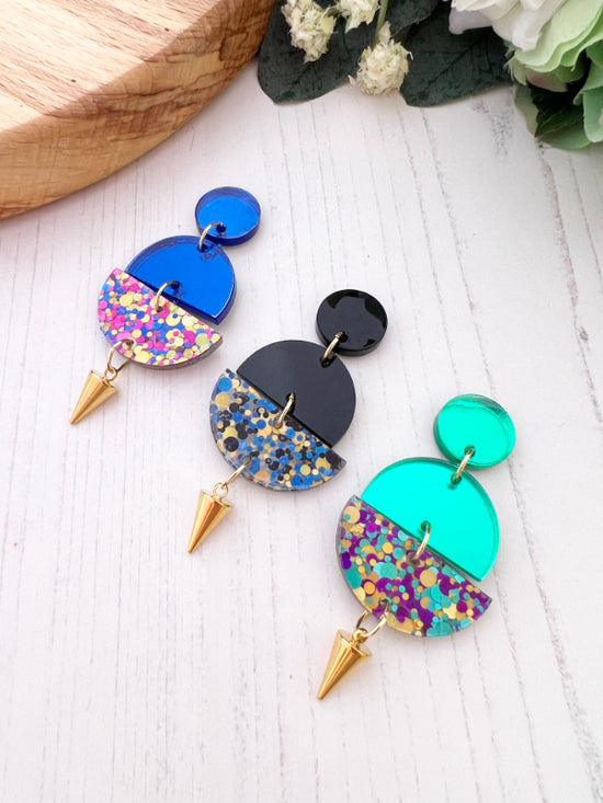 Disco Confetti Earrings in Pink, Blue and Gold