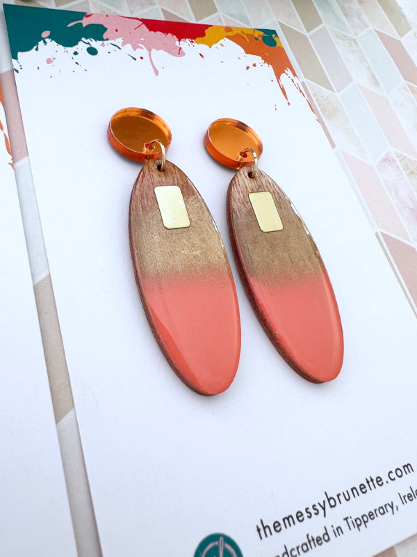 Long Oval Drop Candy Earrings in Coral and Lavender