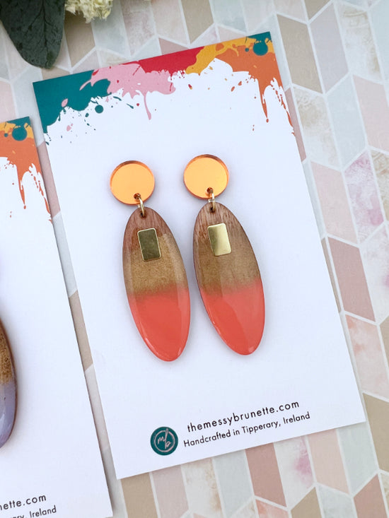 Long Oval Drop Candy Earrings in Coral and Lavender