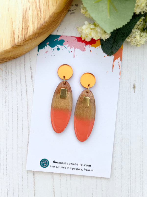 Long Oval Drop Candy Earrings in Coral and Lavender