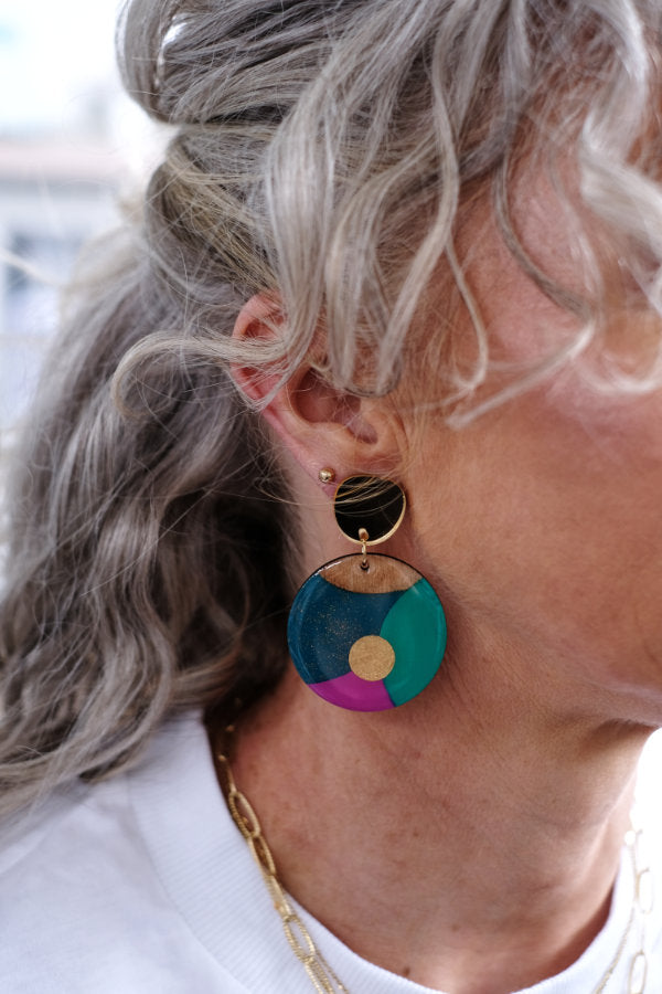 Colourful Wood Circle Earrings in 3 Styles