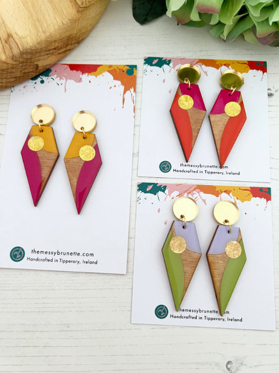 Long Drop Geometric Earrings in 3 Colourways