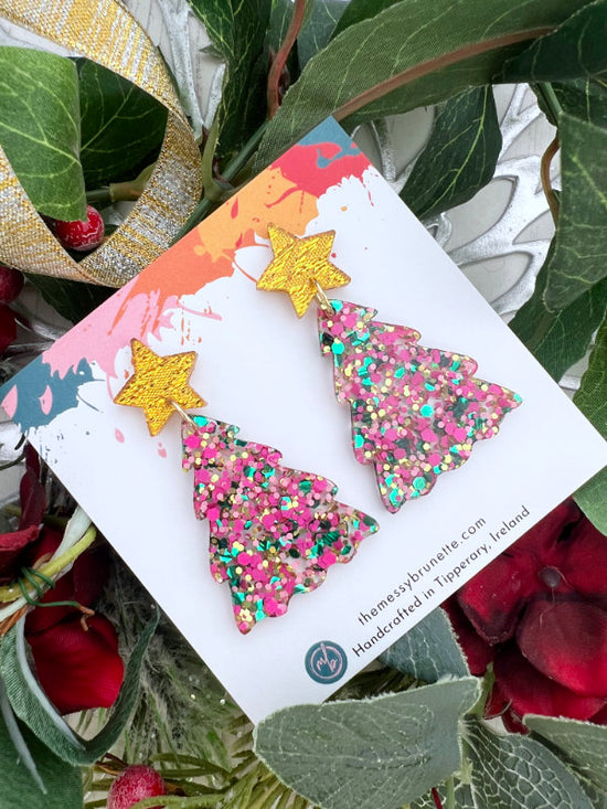 Festive Christmas Tree Dangle Earrings